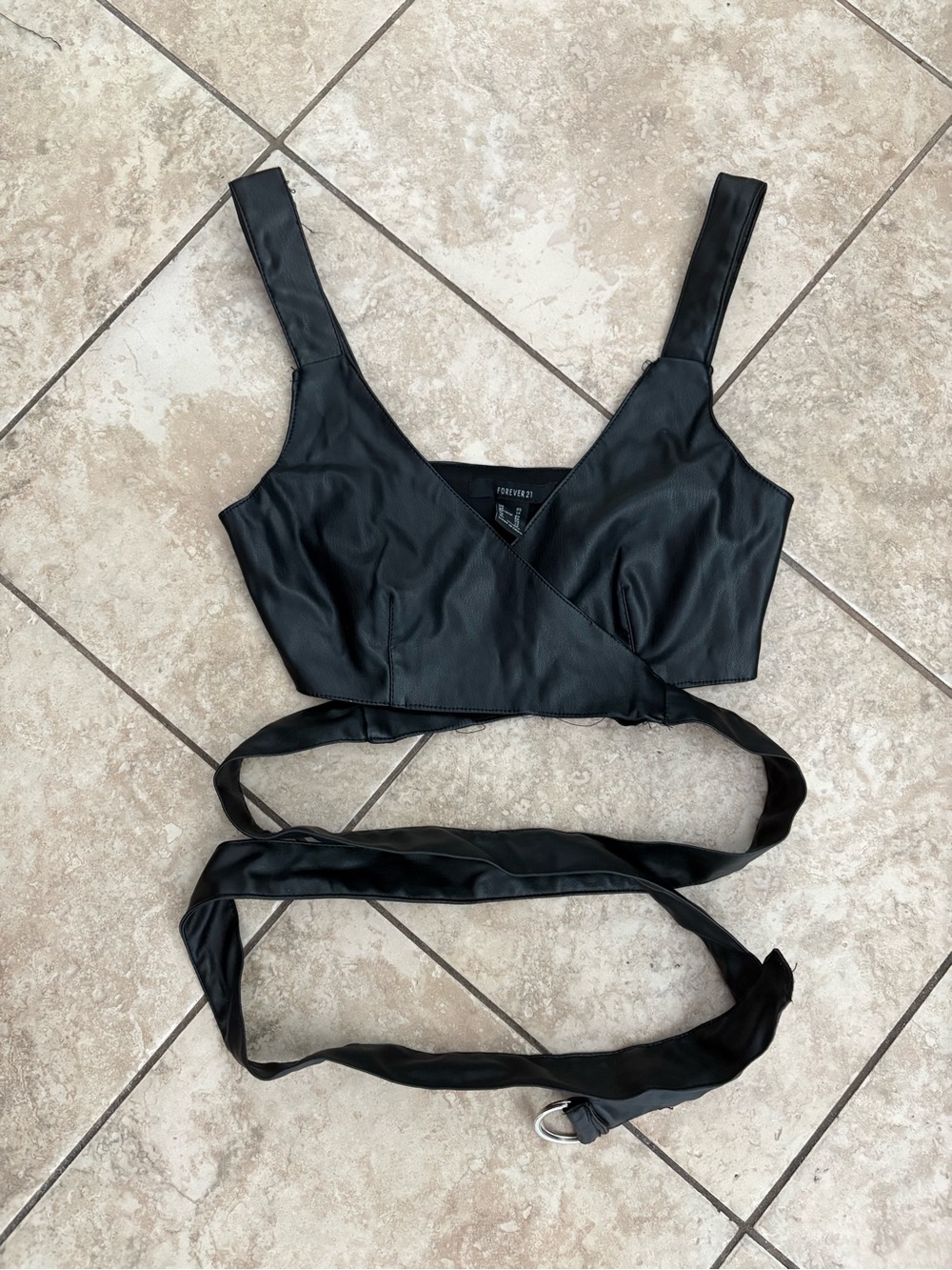 Forever 21 Black Faux-Leather Wrap Bralette